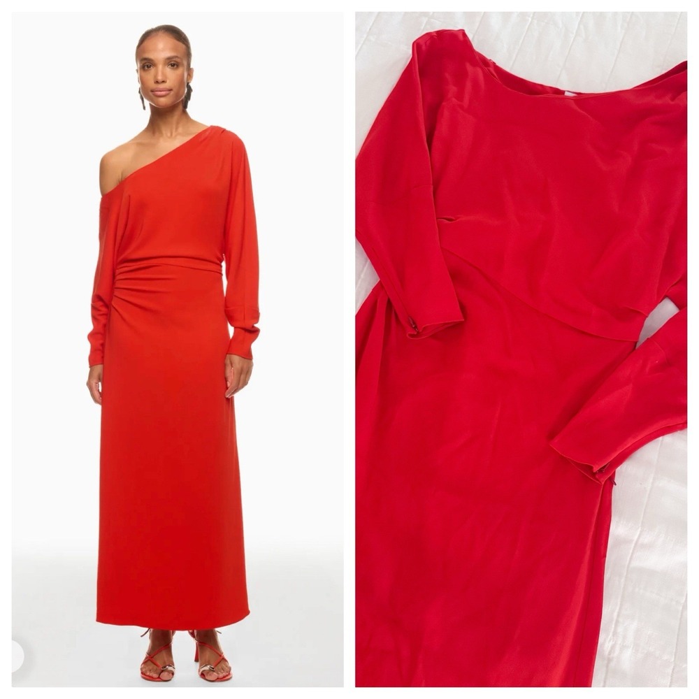 Tanya Taylor Georgie Dress Size 4 Red Off The Shoulder Long Sleeve $595